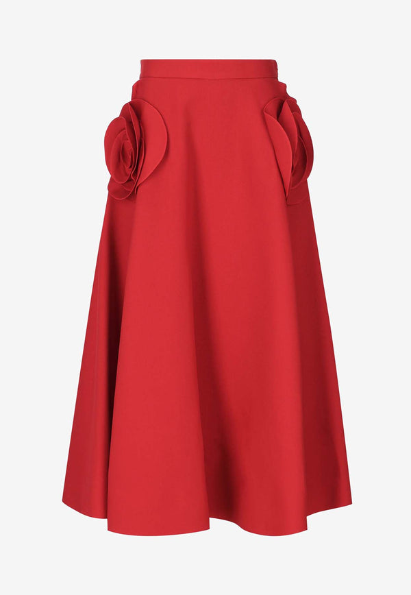 Valentino Rose Appliqué Cape in Wool and Cashmere 4B3CG4106JA 157 Red