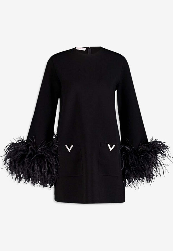 Valentino Feather Cuffs Stretch Sweater 4B3KC54M8F0 0NO Black