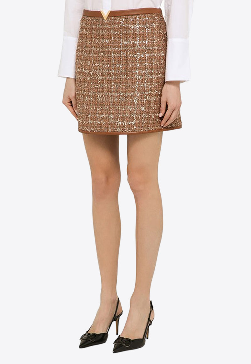 Valentino Glaze Tweed Mini Skirt 4B3RAB108C9/O_VALE-ZZM Brown