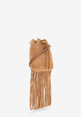 Jimmy Choo Mini Cinch Suede Bucket Bag with Fringe Tassels Brown BON BON BCKT N S MN JSU-TOFFEE TOFFEE GOLD