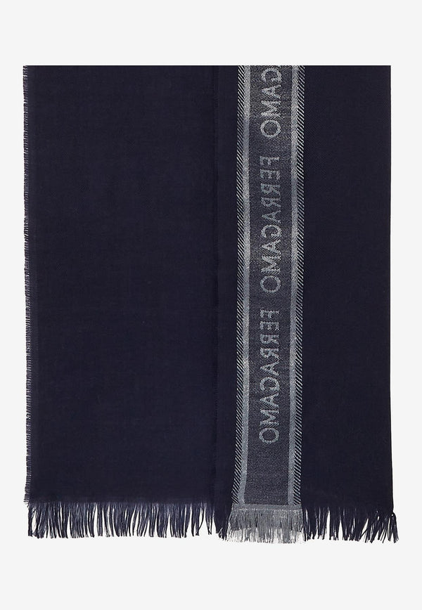 Salvatore Ferragamo Logo Scarf in Wool and Silk 520094 SR LETTERING 762291 NAVY/GRIGIO Navy
