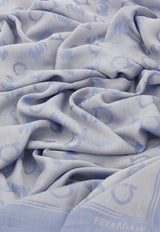 Ferragamo Feline and Gancini Jacquard Stole Light Blue 520141 ST TIGAN 785237 LIGHT BLUE/HAZE