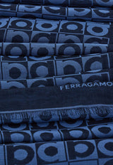 Ferragamo Gancini Optical Print Shawl Blue 520143 ST GANCUBO 785247 BLUEPATTNAVY