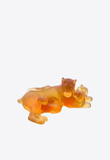 Daum Crystal Lioness & Cubs Sculpture Amber 5708