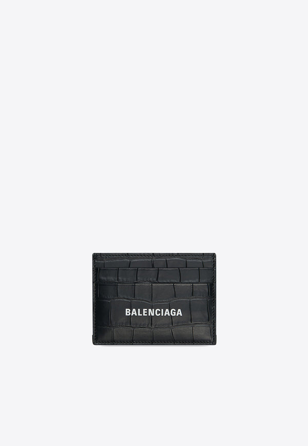 Balenciaga Logo Cardholder in Croc-Embossed Leather 5943091ROP3 1000BLACK/WHITE