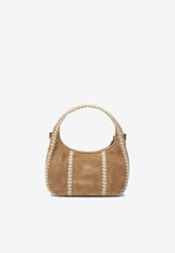 Miu Miu Wander Crochet Knit-Trimmed Suede Shoulder Bag Sand 5BC125OWR2IBG/R_MIU-F0401