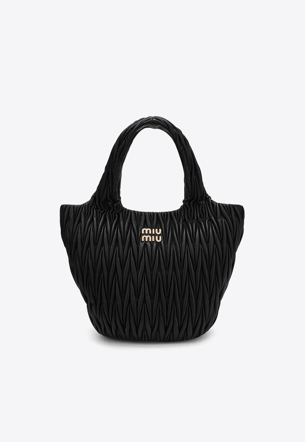 Miu Miu Logo Quilted Leather Tote Bag Black 5BG257OOON88/N_MIU-F0002