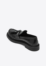 Miu Miu Brushed Leather Tassel Loafers Black 5D497E030055/R_MIU-F0002