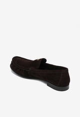 Miu Miu Logo Stamp Suede Loafers Brown 5D499E015054/R_MIU-F0003