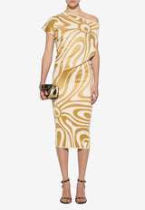 Pucci Draped Marmo Print Midi Dress Multicolor
