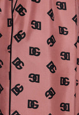 Monogram-Print Silk Wide-Leg Pants