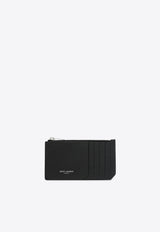 Saint Laurent Logo Stamp Leather Zip Cardholder Black 609362BTY0N_YSL-1000