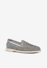 Le Silla Gilda Fishnet Crystal Loafers 6123D020MGPPCAZ 985 Silver