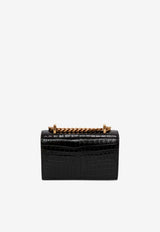 Alexander McQueen Mini Jeweled Croc-Embossed Leather Crossbody Bag Black 6531341HB0T 1001