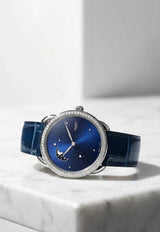 Large Arceau Petite Lune 38mm Watch in Shiny Alligator Single Tour Strap and Diamond Bezel