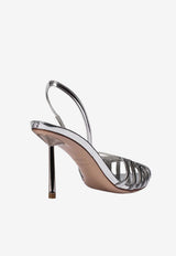Le Silla Embrace 80 Metallic Leather Slingback Sandals Silver 6609F080BXPPMRA 921