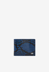Ferragamo Gancini Python-Embossed Leather Wallet Blue 661451 MICRO GANCIO 779776 TEAL BLUE