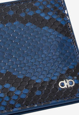 Ferragamo Gancini Python-Embossed Leather Wallet Blue 661451 MICRO GANCIO 779776 TEAL BLUE