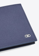 Ferragamo Gancini Grained Leather Bi-Fold Wallet Graphite 661451 MICRO GANCIO 784815 GRAPHITE