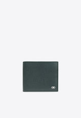 Ferragamo Gancini Grained Leather Bi-Fold Wallet Moss 661457 MICRO GANCIO 788086 MOSS
