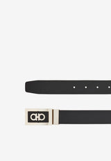Ferragamo Gancini Reversible Leather Belt Black 670421 DOUBLE/ADJUS 780463 NERO