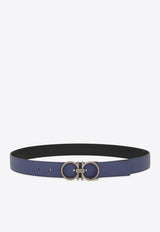 Ferragamo Gancini Buckle Reversible Leather Belt Graphite 670459 DOUBLE ADJUS 786291 GRAPHITE