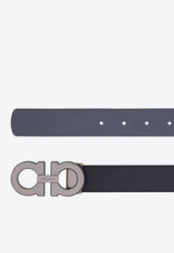 Ferragamo Gancini Buckle Reversible Leather Belt Midnight Blue 670460 DOUBLE ADJUS 786315 MIDNIGHT