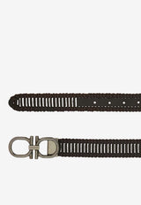 Ferragamo Adjustable Double Gancini Woven Leather Belt Black 670710 ADJ 793316 NERO X 670710