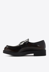 Triangle Logo Brushed Leather Loafers