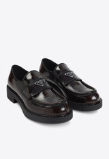 Triangle Logo Brushed Leather Loafers