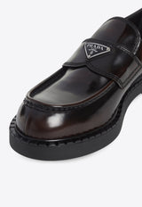 Triangle Logo Brushed Leather Loafers