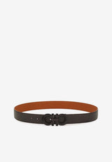 Ferragamo Reversible and Adjustable Gancini Belt in Hammered Leather Dark Brown 67A254 DOUBLE ADJUS 790420 T MORO