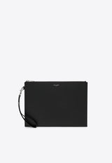 Saint Laurent Logo Stamp Leather Zip Pouch Bag Black 683865BTY0N_YSL-1000