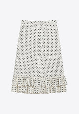 Valentino Polka Dots Ruffled Midi Skirt Ivory 6B0RADC198S/Q_VALE-R8E