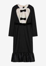 Valentino Bow Embellished Wool Midi Dress Black 6B0VADH08VB/Q_VALE-AUY