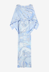 Pucci Orchidee and Soleil Print Maxi Kaftan Dress Light Blue