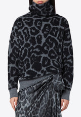 Stella McCartney Leopard Print Turtleneck Wool Sweater Gray 6K10543S2590/R_STELL-1010