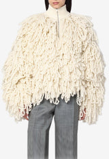 Stella McCartney All-Over Fringe Wool Bomber Jacket White 6K10773S2595/R_STELL-9500