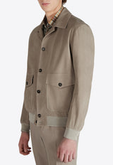 Slowear Suede Button-Up Bomber Jacket Beige 6P0033_BEIGE