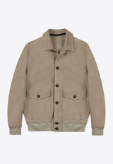 Slowear Suede Button-Up Bomber Jacket Beige 6P0033_BEIGE