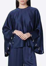 Stella McCartney Pearl-Embellished Crewneck Top Blue