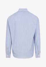 Valentino VLogo Striped Long-Sleeved Shirt Light Blue 6V3ABQ35AL0 PG8