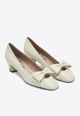 Valentino Bowow 45 Leather Pumps Ivory 6W2S0LB5DDT/Q_VALE-098