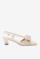 Valentino Bowow 45 Crystal Embellished Slingback Pumps Ivory 6W2S0LB6MLW R2A