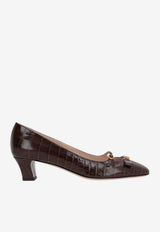 Valentino Bowow 45 Croc-Embossed Leather Pumps Brown 6W2S0LD2HUR 7K3