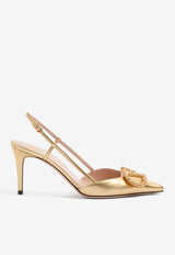 Valentino VLogo 80 Laminated Nappa Slingback Pumps Gold 6W2S0R01LUY 9MR