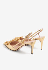 Valentino VLogo 80 Laminated Nappa Slingback Pumps Gold 6W2S0R01LUY 9MR