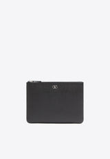 Valentino VLogo Grained Leather Zip Pouch Black 6Y2P0V10UAG 0NO