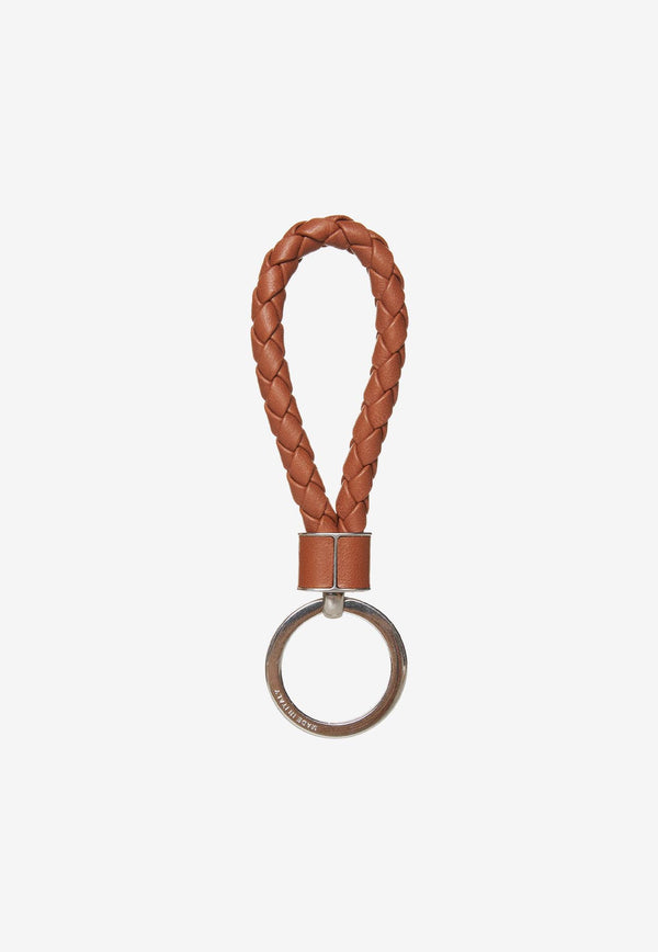 Bottega Veneta Intreccio Leather Key Ring 709727VMAY1 2655 Wood
