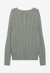 Polo Ralph Lauren Logo Embroidered Cable Knit Sweater Green 710775885528CO/S_POLOR-FG